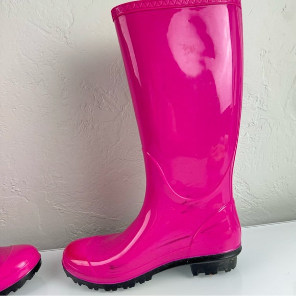 Ugg Rain Boots Rubber Pull On Sienna Solid Pink Hot‎ Bold Lined Sherpa Heeled - Picture 10 of 13
